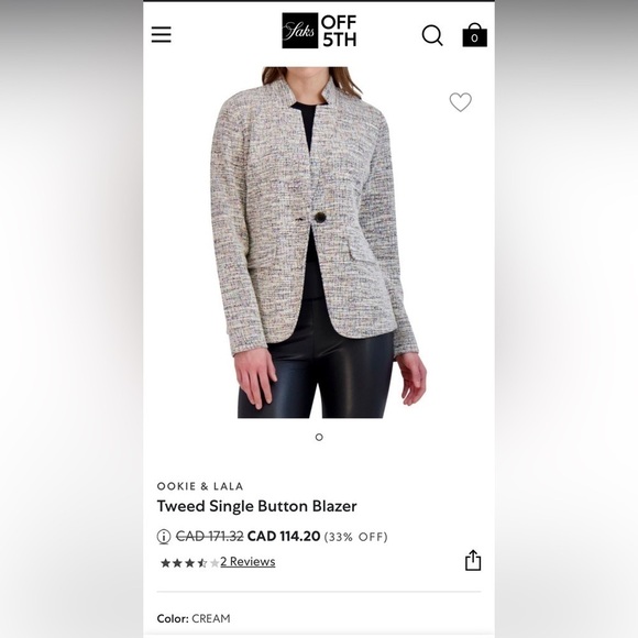 NWT Nordstrom Brand Tweed Single  Button Blazer - Picture 9 of 9